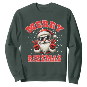 Funny Santa Rizz Christmas Sweatshirt Merry Rizzmas Claus Funny Xmas TS02 Dark Forest Green Print Your Wear