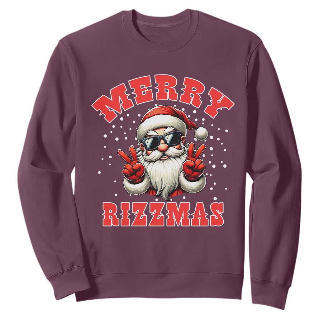 Funny Santa Rizz Christmas Sweatshirt Merry Rizzmas Claus Funny Xmas TS02 Maroon Print Your Wear