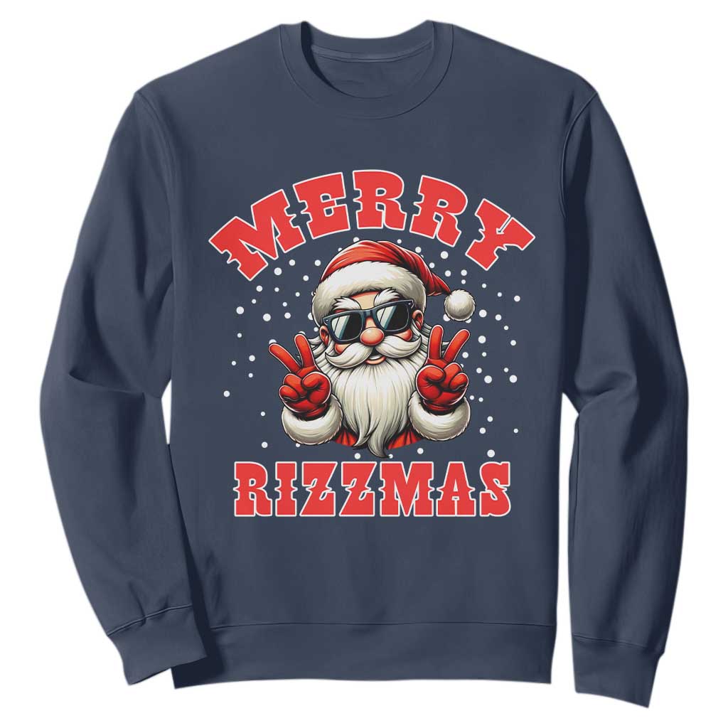 Funny Santa Rizz Christmas Sweatshirt Merry Rizzmas Claus Funny Xmas TS02 Navy Print Your Wear