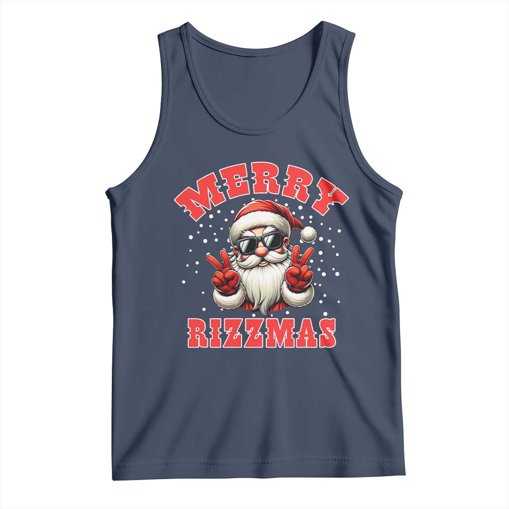 Funny Santa Rizz Christmas Tank Top Merry Rizzmas Claus Funny Xmas TS02 Navy Print Your Wear