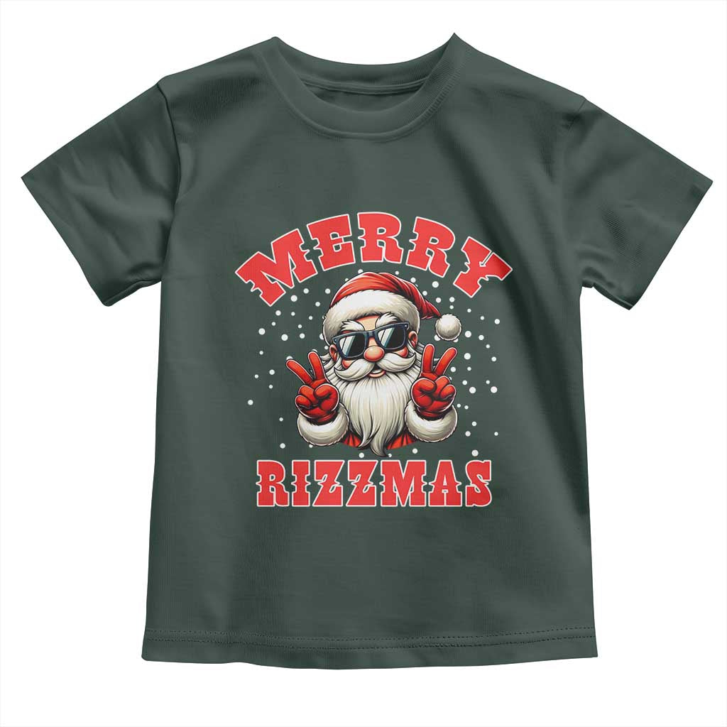 Funny Santa Rizz Christmas Toddler T Shirt Merry Rizzmas Claus Funny Xmas TS02 Dark Forest Green Print Your Wear