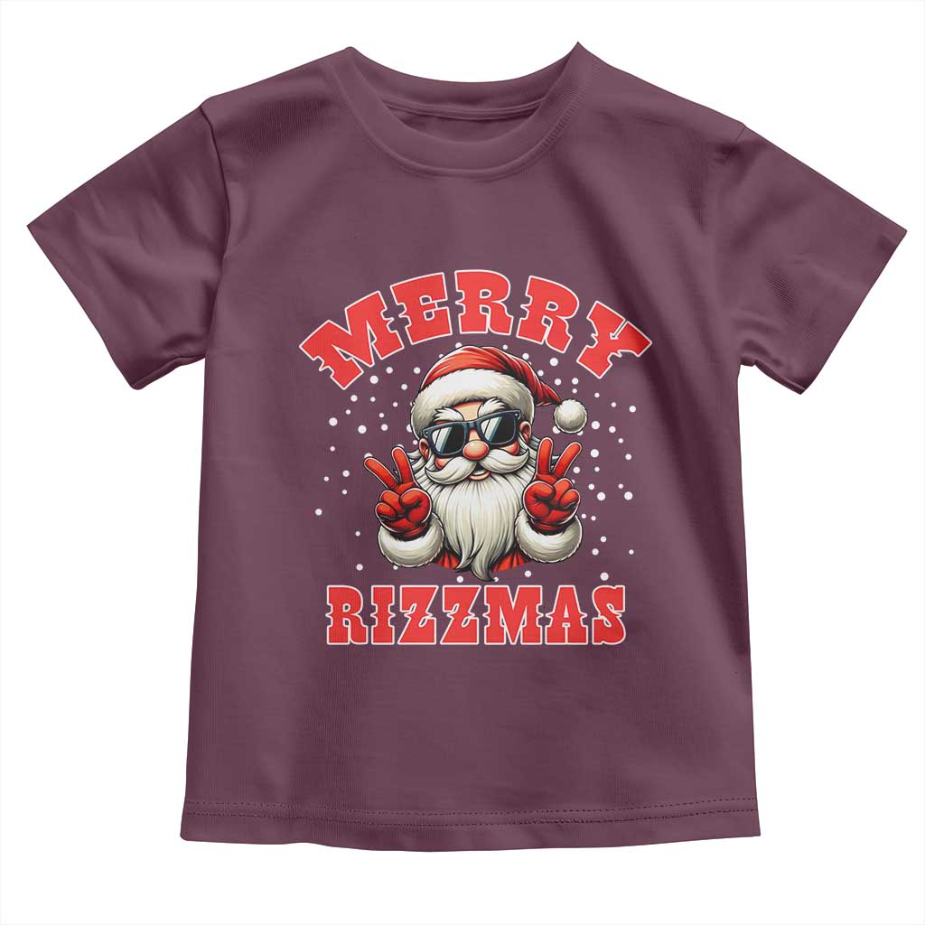 Funny Santa Rizz Christmas Toddler T Shirt Merry Rizzmas Claus Funny Xmas TS02 Maroon Print Your Wear