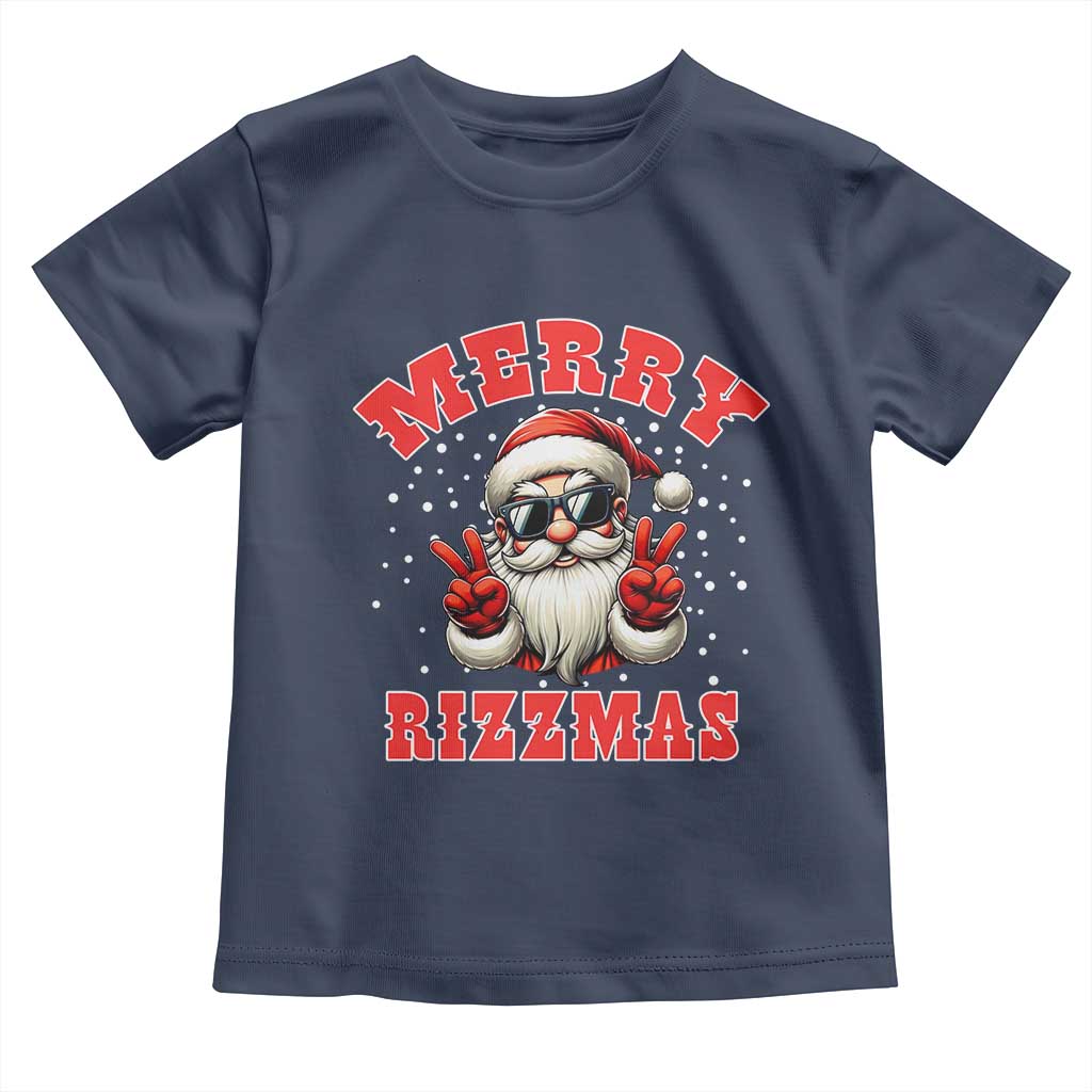 Funny Santa Rizz Christmas Toddler T Shirt Merry Rizzmas Claus Funny Xmas TS02 Navy Print Your Wear