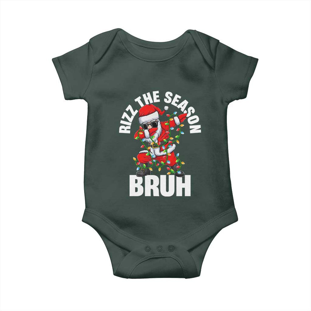 Funny Dabbing Santa Rizz Christmas Baby Onesie Rizz The Season Bruh Xmas Lights TS02 Print Your Wear