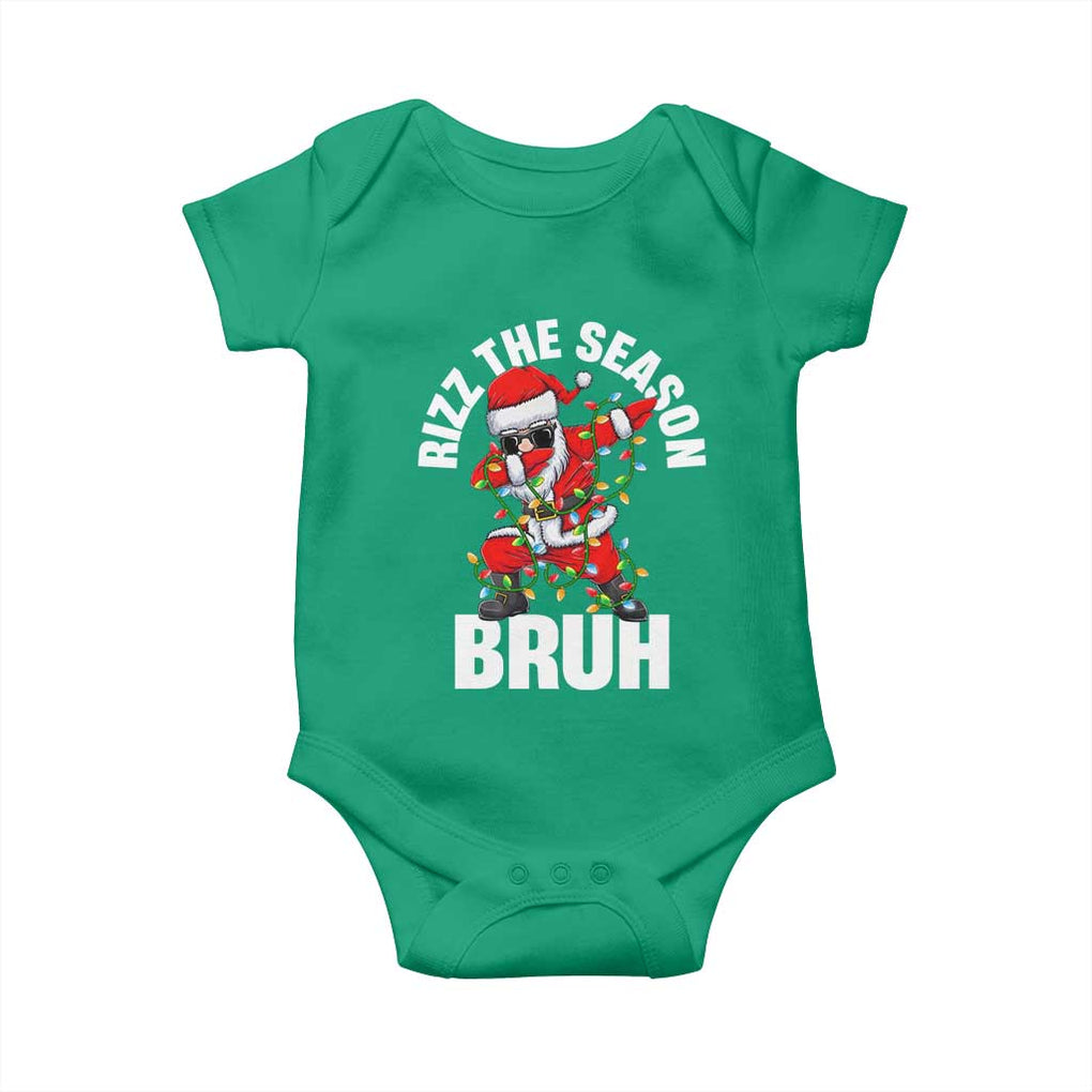 Funny Dabbing Santa Rizz Christmas Baby Onesie Rizz The Season Bruh Xmas Lights TS02 Irish Green Print Your Wear