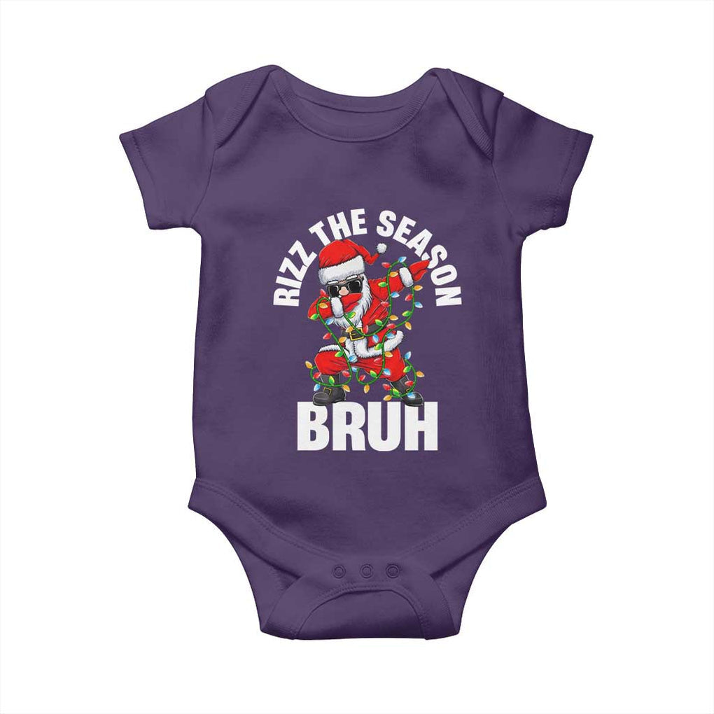 Funny Dabbing Santa Rizz Christmas Baby Onesie Rizz The Season Bruh Xmas Lights TS02 Purple Print Your Wear