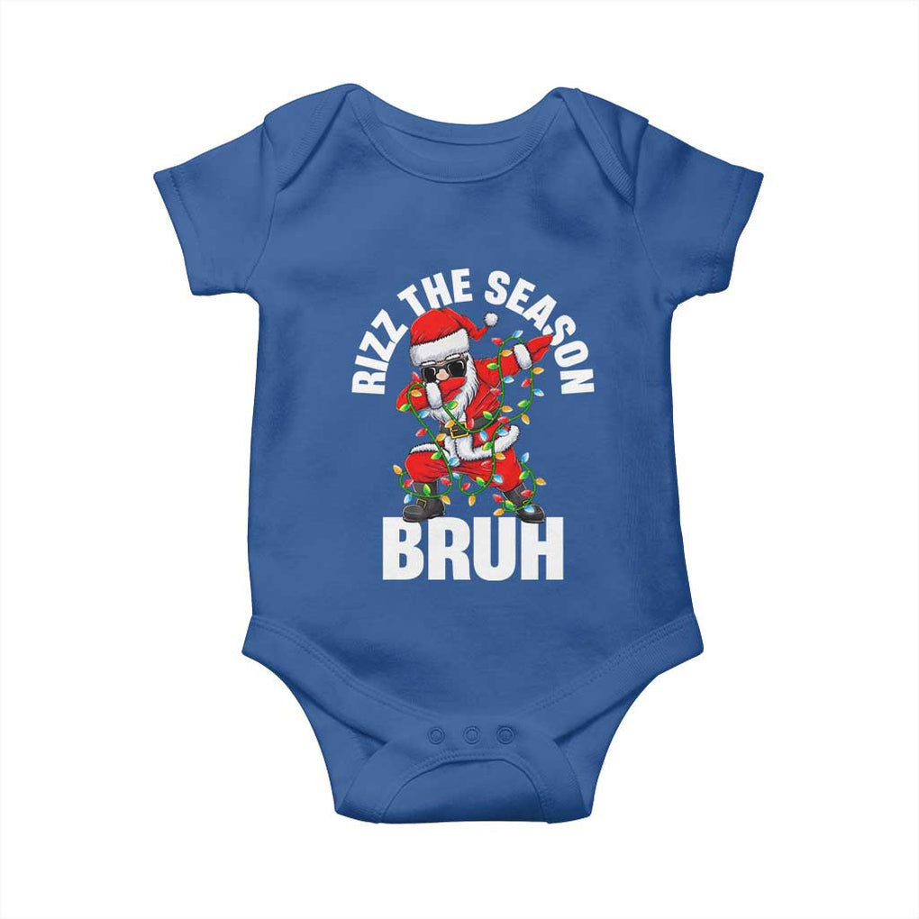 Funny Dabbing Santa Rizz Christmas Baby Onesie Rizz The Season Bruh Xmas Lights TS02 Royal Blue Print Your Wear