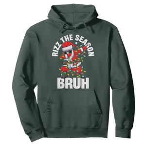 Funny Dabbing Santa Rizz Christmas Hoodie Rizz The Season Bruh Xmas Lights TS02 Dark Forest Green Print Your Wear