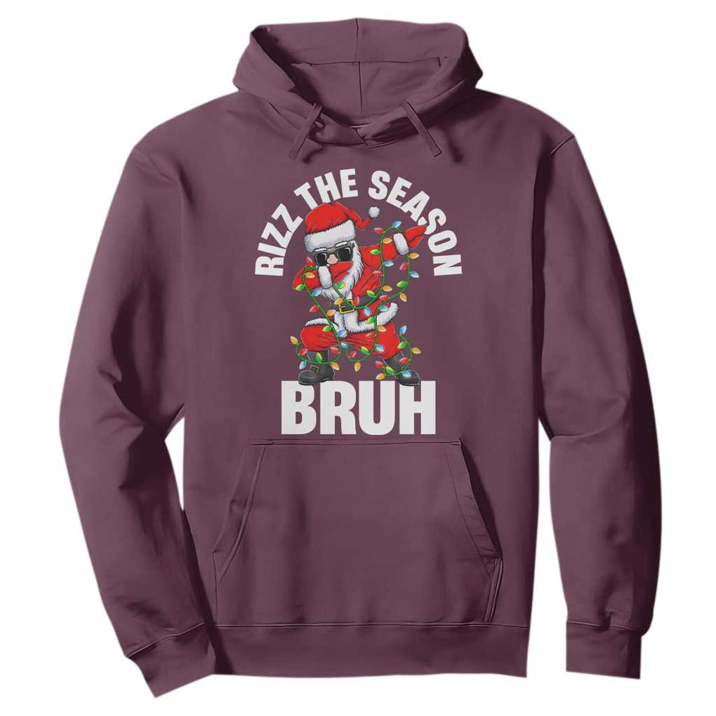 Funny Dabbing Santa Rizz Christmas Hoodie Rizz The Season Bruh Xmas Lights TS02 Maroon Print Your Wear