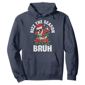 Funny Dabbing Santa Rizz Christmas Hoodie Rizz The Season Bruh Xmas Lights TS02 Navy Print Your Wear