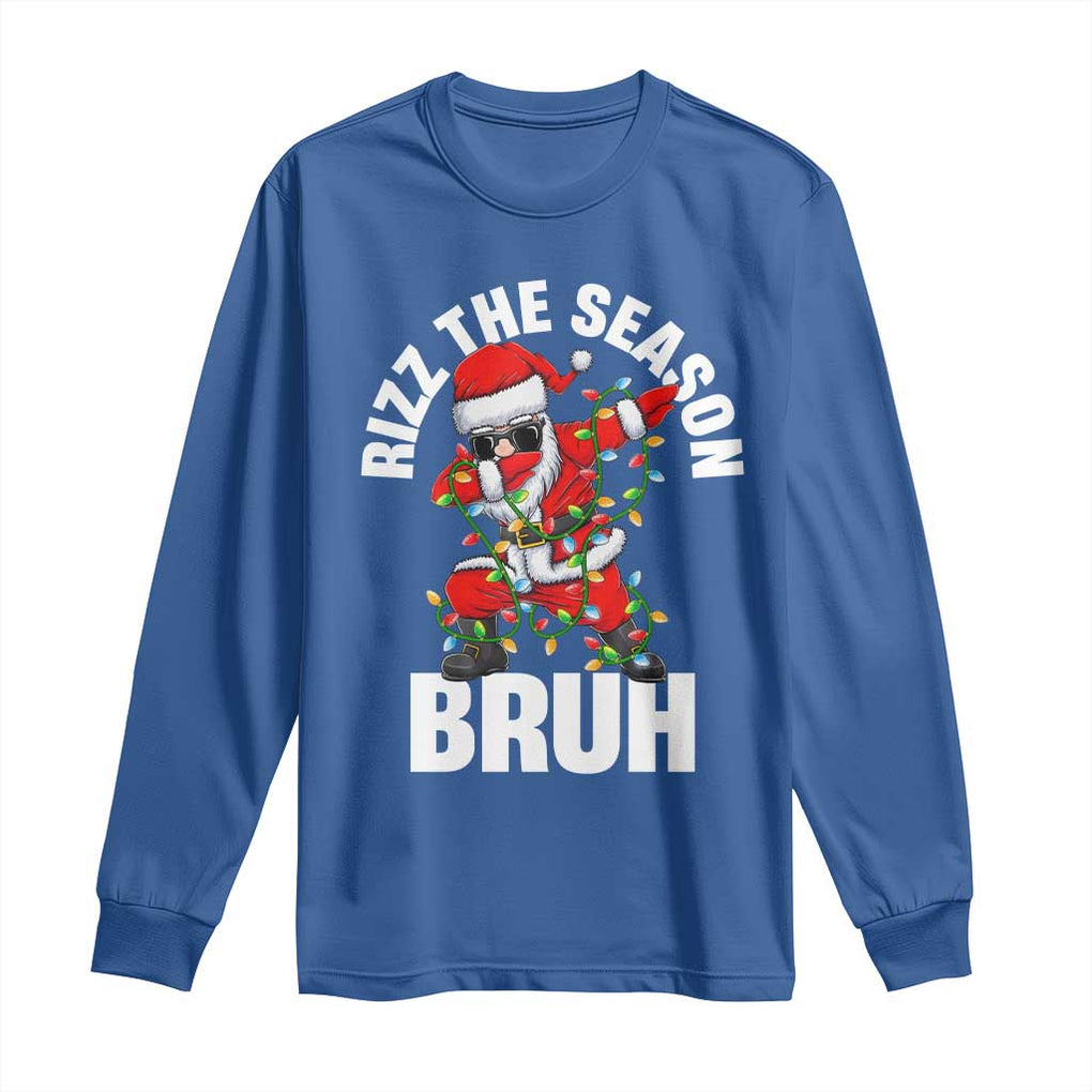 Funny Dabbing Santa Rizz Christmas Long Sleeve Shirt Rizz The Season Bruh Xmas Lights TS02 Royal Blue Print Your Wear