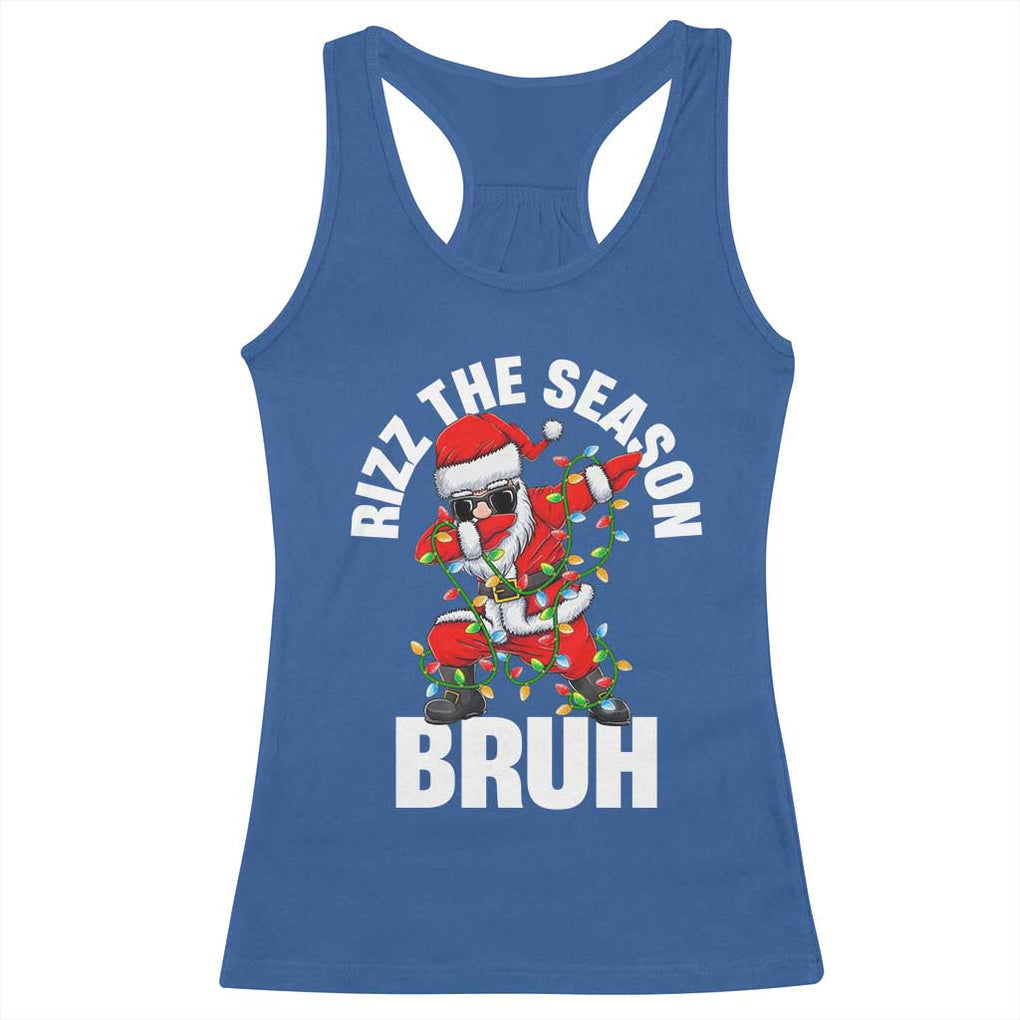 Funny Dabbing Santa Rizz Christmas Racerback Tank Top Rizz The Season Bruh Xmas Lights TS02 Royal Blue Print Your Wear