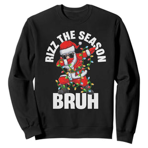 Funny Dabbing Santa Rizz Christmas Sweatshirt Rizz The Season Bruh Xmas Lights TS02 Black Print Your Wear