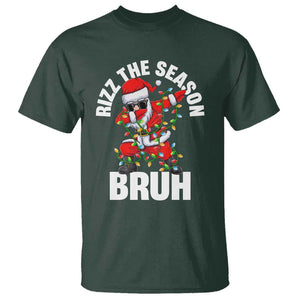 Funny Dabbing Santa Rizz Christmas T Shirt Rizz The Season Bruh Xmas Lights TS02 Dark Forest Green Print Your Wear