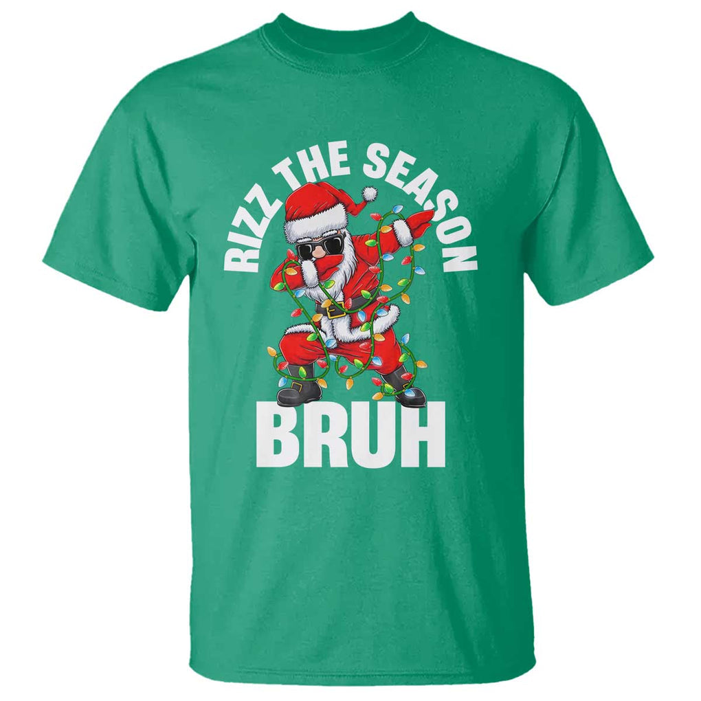 Funny Dabbing Santa Rizz Christmas T Shirt Rizz The Season Bruh Xmas Lights TS02 Irish Green Print Your Wear