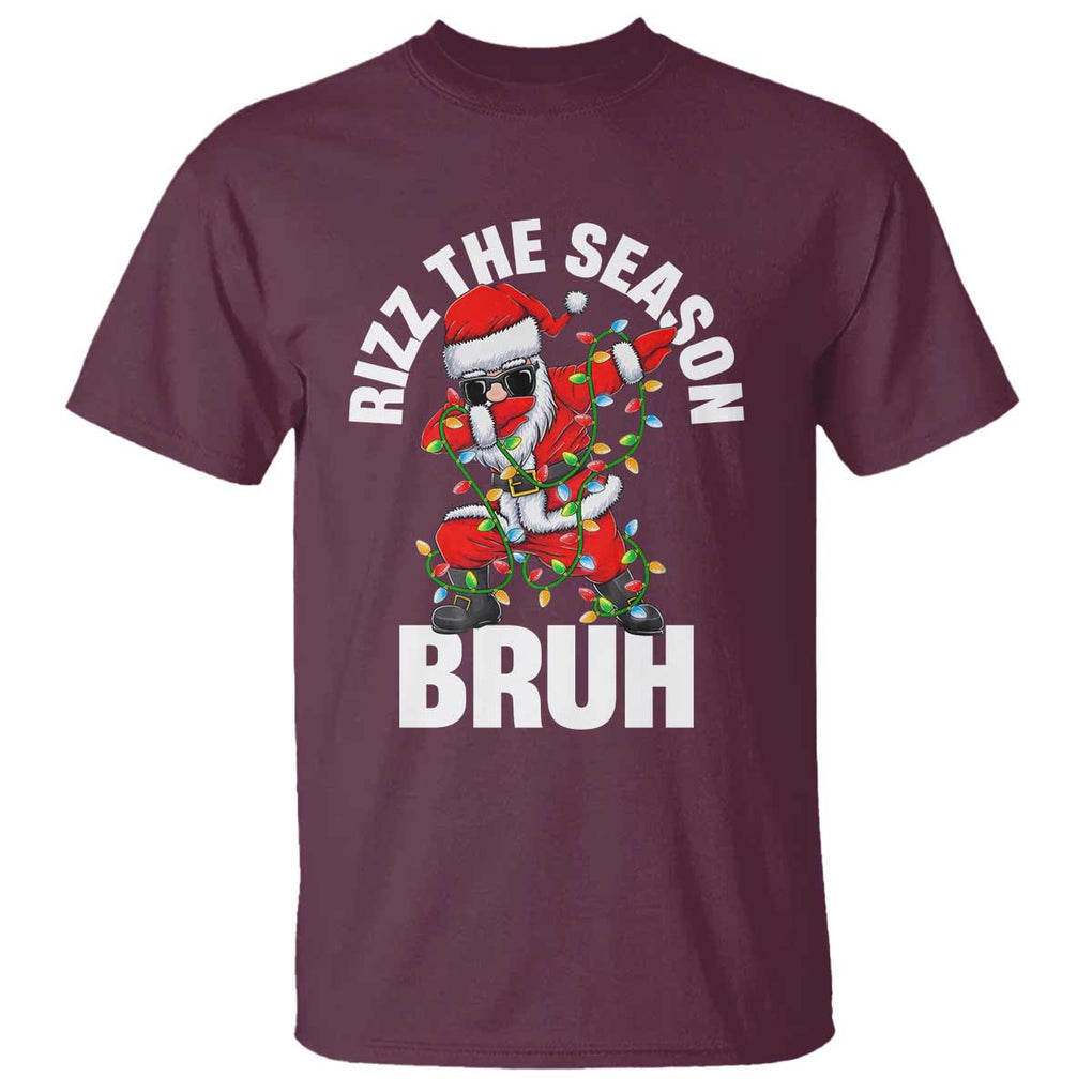 Funny Dabbing Santa Rizz Christmas T Shirt Rizz The Season Bruh Xmas Lights TS02 Maroon Print Your Wear