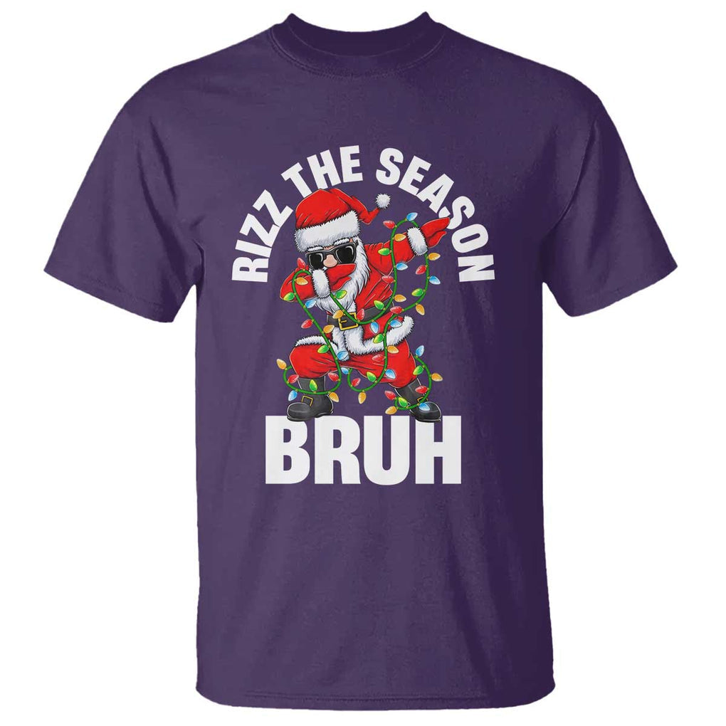Funny Dabbing Santa Rizz Christmas T Shirt Rizz The Season Bruh Xmas Lights TS02 Purple Print Your Wear