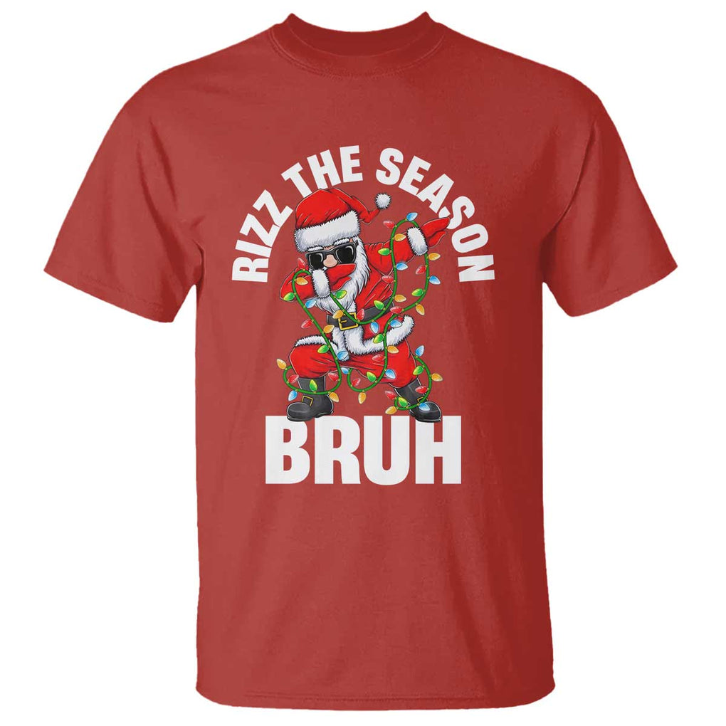 Funny Dabbing Santa Rizz Christmas T Shirt Rizz The Season Bruh Xmas Lights TS02 Red Print Your Wear