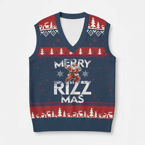Funny Santa Rizz Xmas V-Neck Knit Sweater Vest Merry Rizz Mas Cool TS02 Navy Red Print Your Wear