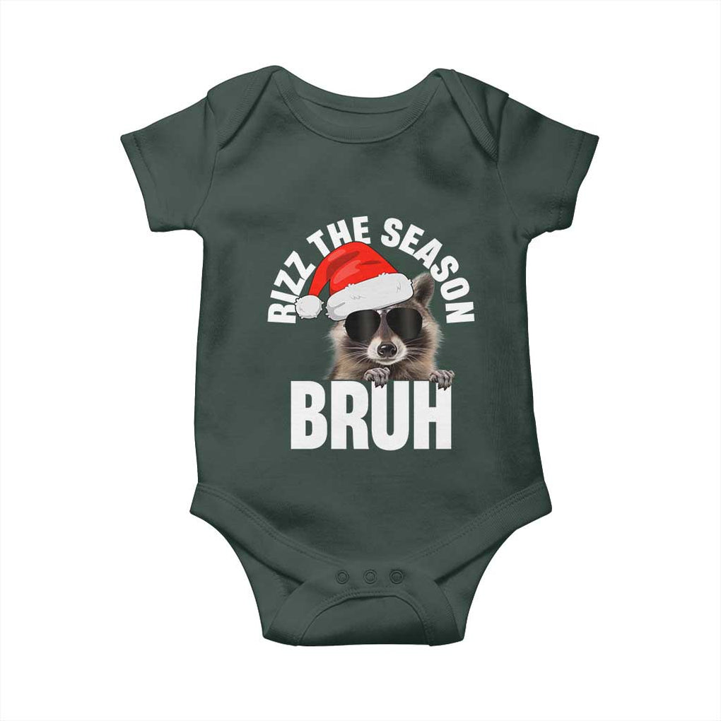 Funny Rizz Christmas Raccoon Baby Onesie Rizz The Season Bruh Santa Hat TS02 Print Your Wear