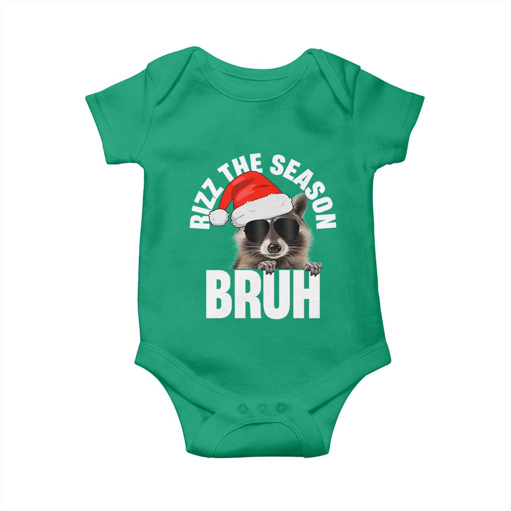 Funny Rizz Christmas Raccoon Baby Onesie Rizz The Season Bruh Santa Hat TS02 Irish Green Print Your Wear