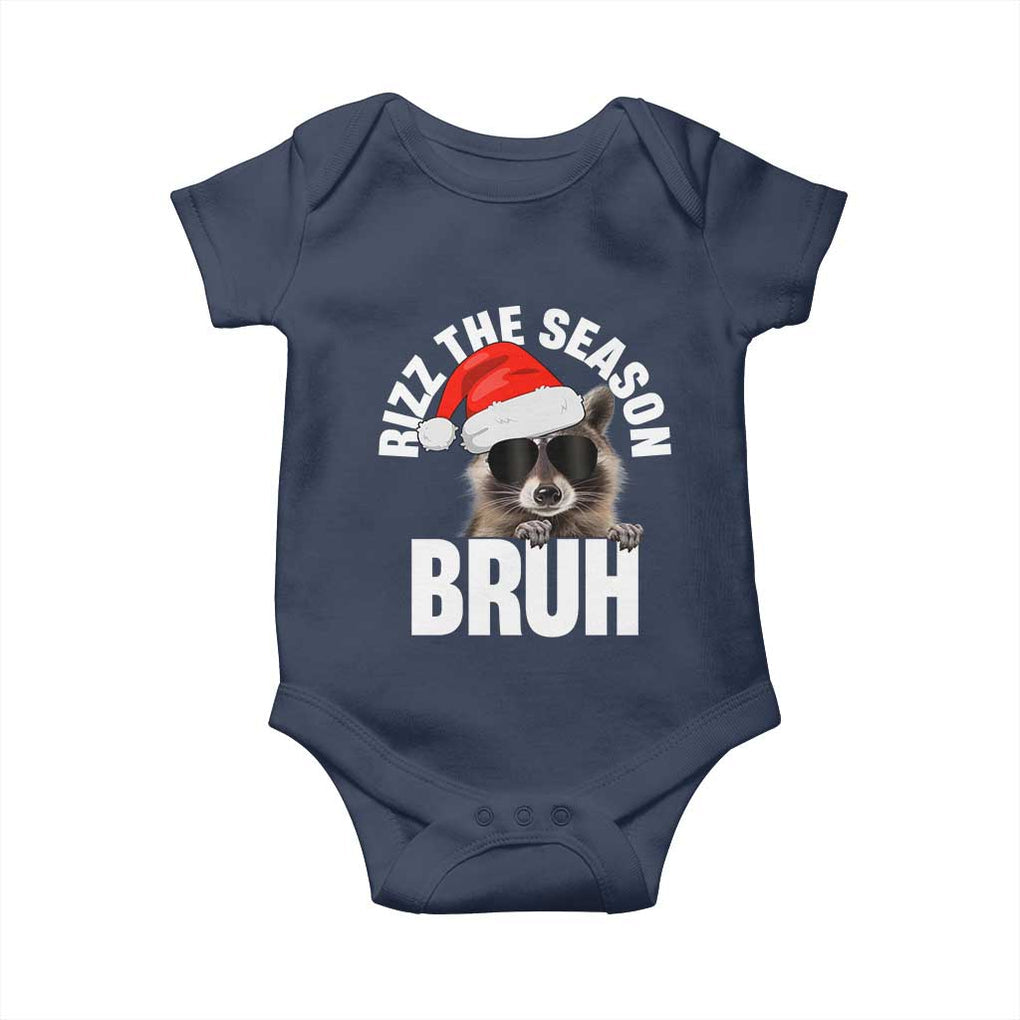 Funny Rizz Christmas Raccoon Baby Onesie Rizz The Season Bruh Santa Hat TS02 Navy Print Your Wear
