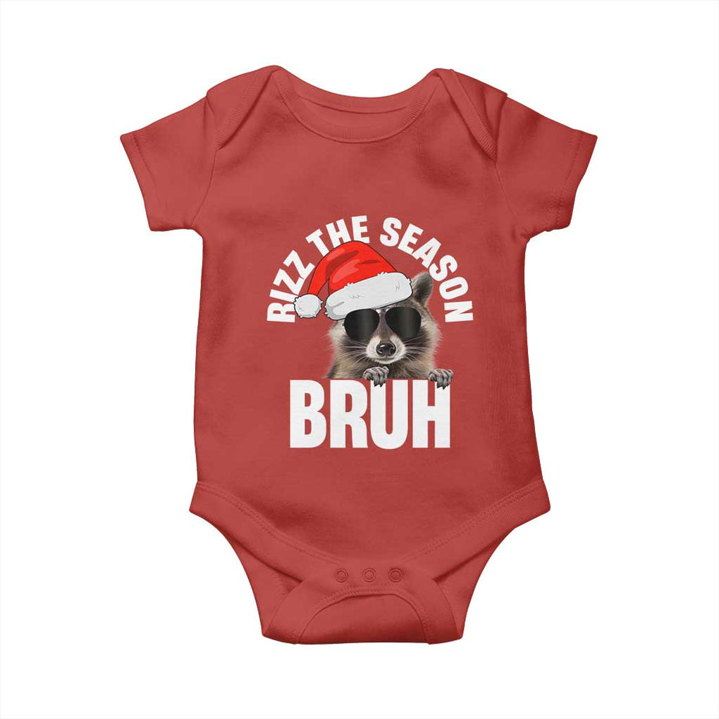 Funny Rizz Christmas Raccoon Baby Onesie Rizz The Season Bruh Santa Hat TS02 Red Print Your Wear