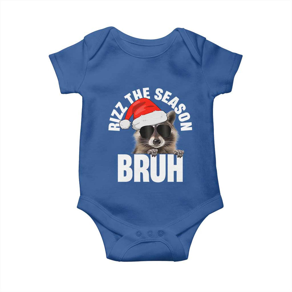Funny Rizz Christmas Raccoon Baby Onesie Rizz The Season Bruh Santa Hat TS02 Royal Blue Print Your Wear