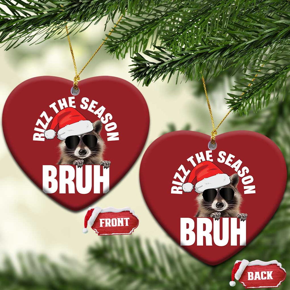 Funny Rizz Xmas Raccoon Christmas Ornament Rizz The Season Bruh Santa Hat TS02 Heart Red Print Your Wear