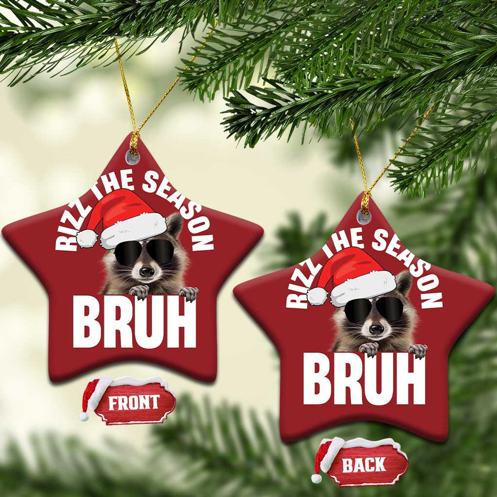Funny Rizz Xmas Raccoon Christmas Ornament Rizz The Season Bruh Santa Hat TS02 Star Red Print Your Wear