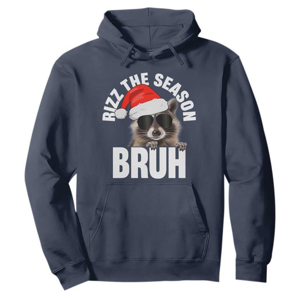 Funny Rizz Christmas Raccoon Hoodie Rizz The Season Bruh Santa Hat TS02 Navy Print Your Wear