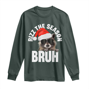 Funny Rizz Christmas Raccoon Long Sleeve Shirt Rizz The Season Bruh Santa Hat TS02 Dark Forest Green Print Your Wear