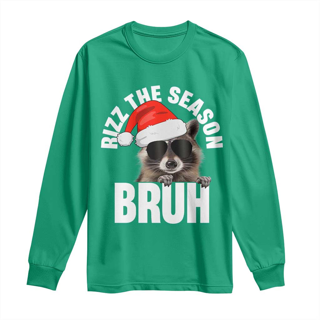 Funny Rizz Christmas Raccoon Long Sleeve Shirt Rizz The Season Bruh Santa Hat TS02 Irish Green Print Your Wear