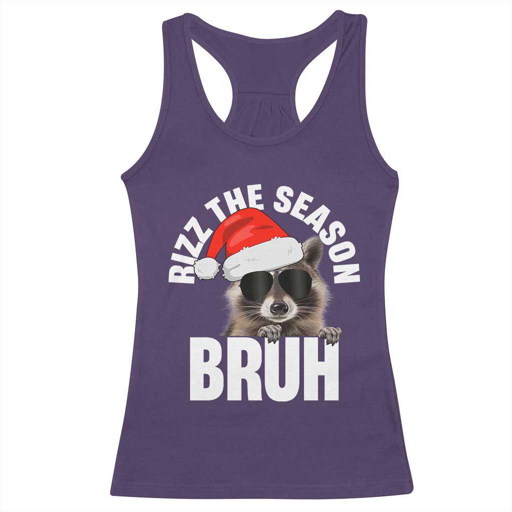 Funny Rizz Christmas Raccoon Racerback Tank Top Rizz The Season Bruh Santa Hat TS02 Purple Print Your Wear