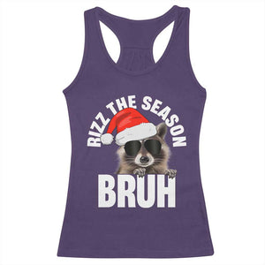 Funny Rizz Christmas Raccoon Racerback Tank Top Rizz The Season Bruh Santa Hat TS02 Purple Print Your Wear
