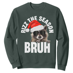 Funny Rizz Christmas Raccoon Sweatshirt Rizz The Season Bruh Santa Hat TS02 Dark Forest Green Print Your Wear