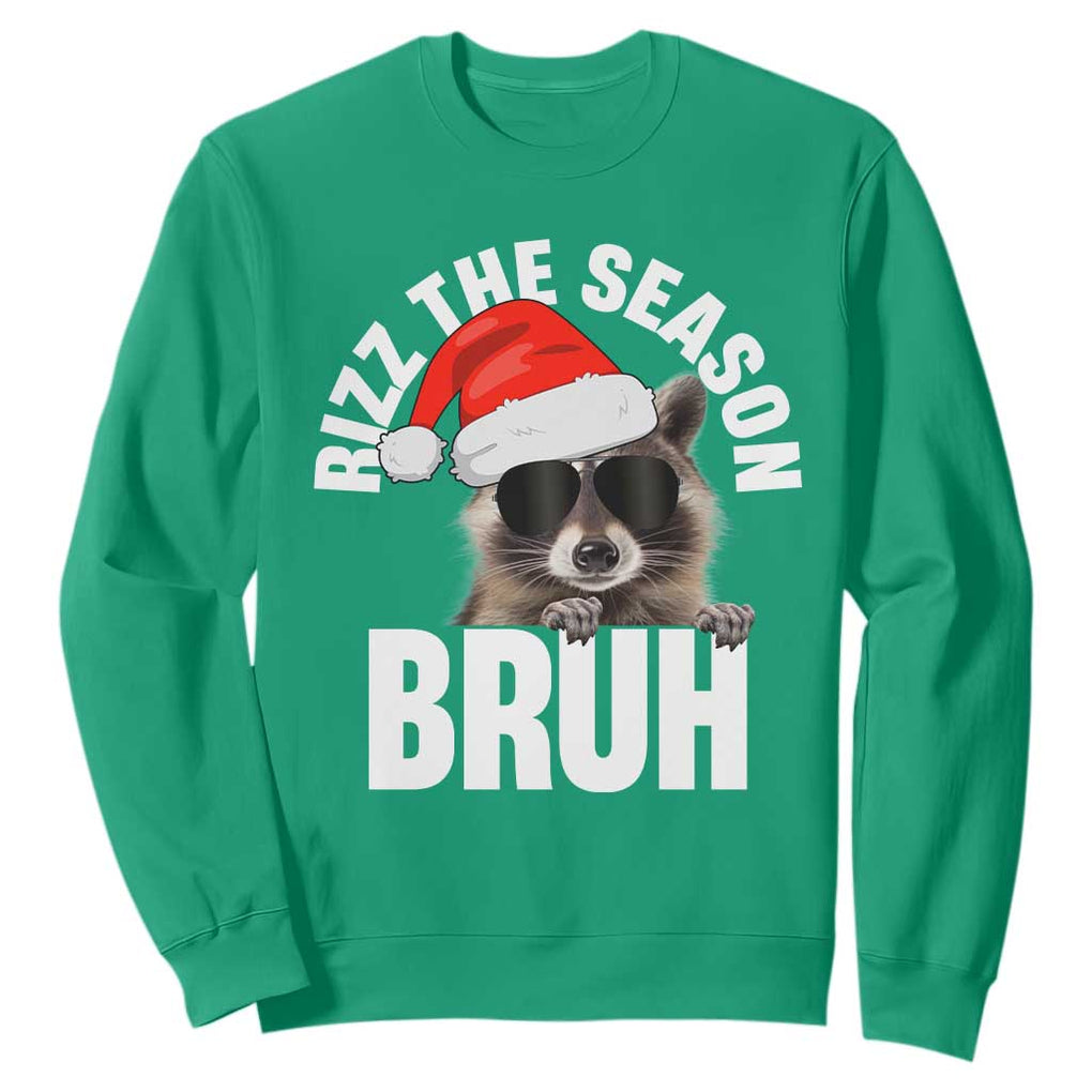 Funny Rizz Christmas Raccoon Sweatshirt Rizz The Season Bruh Santa Hat TS02 Irish Green Print Your Wear