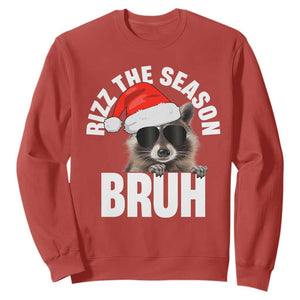 Funny Rizz Christmas Raccoon Sweatshirt Rizz The Season Bruh Santa Hat TS02 Red Print Your Wear