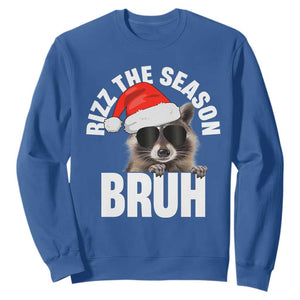Funny Rizz Christmas Raccoon Sweatshirt Rizz The Season Bruh Santa Hat TS02 Royal Blue Print Your Wear