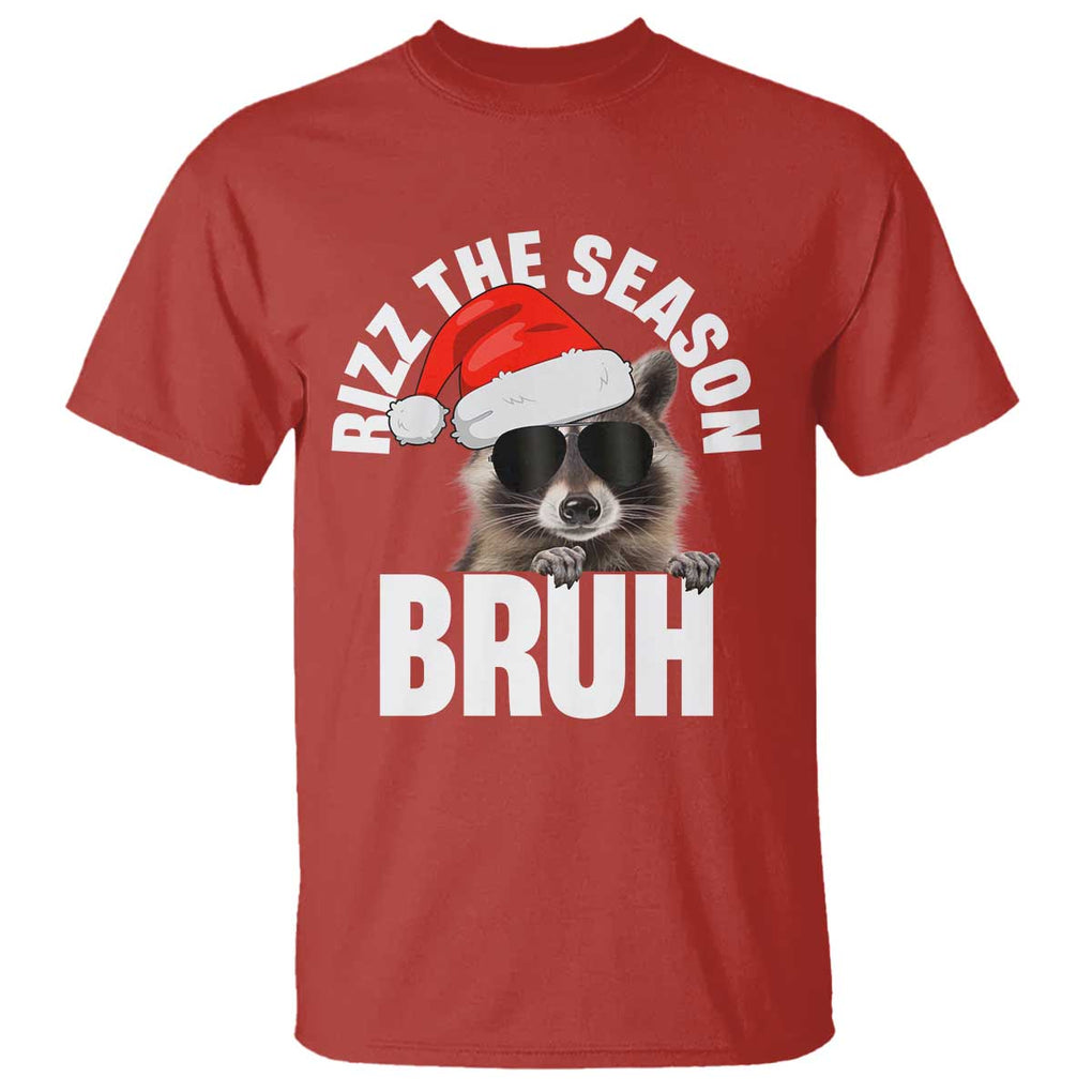 Funny Rizz Christmas Raccoon T Shirt Rizz The Season Bruh Santa Hat TS02 Red Print Your Wear
