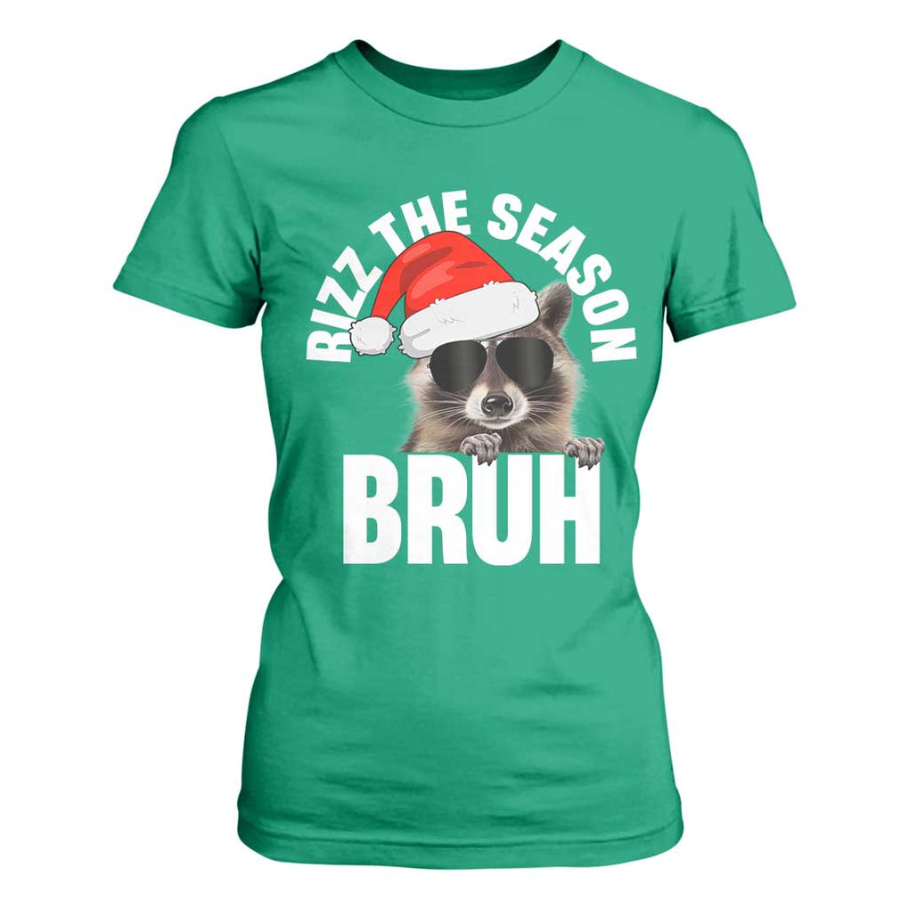 Funny Rizz Christmas Raccoon T Shirt For Women Rizz The Season Bruh Santa Hat TS02 Irish Green Print Your Wear
