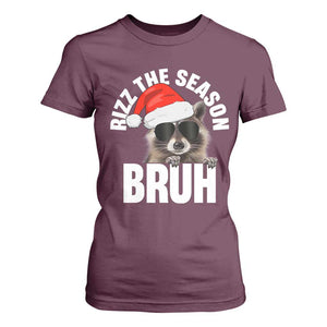 Funny Rizz Christmas Raccoon T Shirt For Women Rizz The Season Bruh Santa Hat TS02 Maroon Print Your Wear