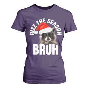 Funny Rizz Christmas Raccoon T Shirt For Women Rizz The Season Bruh Santa Hat TS02 Purple Print Your Wear