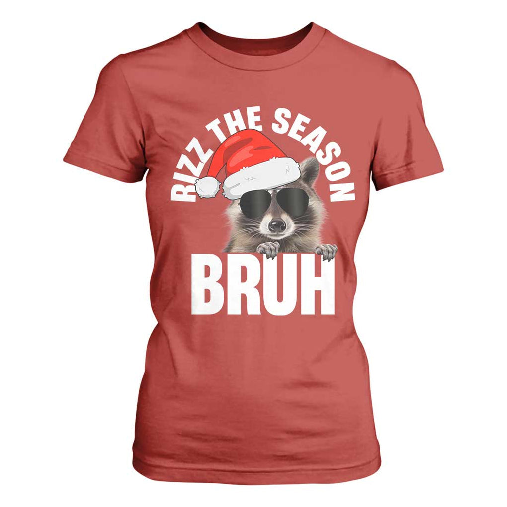 Funny Rizz Christmas Raccoon T Shirt For Women Rizz The Season Bruh Santa Hat TS02 Red Print Your Wear