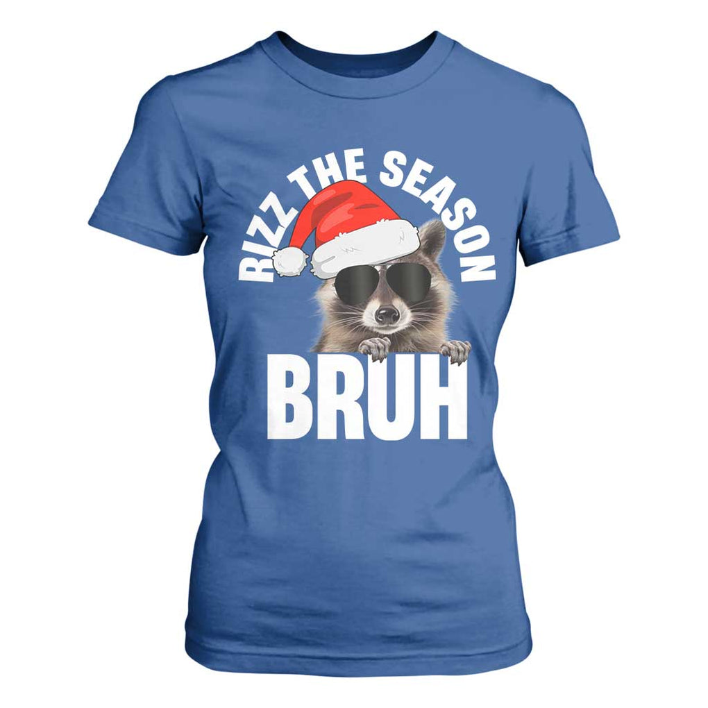 Funny Rizz Christmas Raccoon T Shirt For Women Rizz The Season Bruh Santa Hat TS02 Royal Blue Print Your Wear