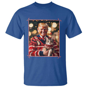 Christmas Trump With Cat Graphic T Shirt Classic Festive Xmas Vibe TS02 Royal Blue Print Your Wear