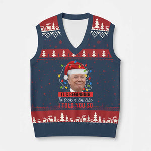 Xmas Trump V-Neck Knit Sweater Vest It't Beginning To Look A Lot Like I Told You So TS02 Navy Red Print Your Wear