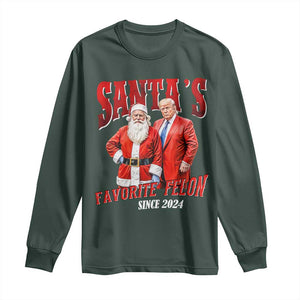 Christmas Trump With Santa Long Sleeve Shirt Santa's Favorite Felon Since 2024 TS02 Dark Forest Green Print Your Wear