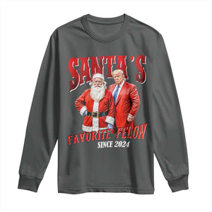 Christmas Trump With Santa Long Sleeve Shirt Santa's Favorite Felon Since 2024 TS02 Dark Heather Print Your Wear