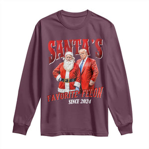 Christmas Trump With Santa Long Sleeve Shirt Santa's Favorite Felon Since 2024 TS02 Maroon Print Your Wear